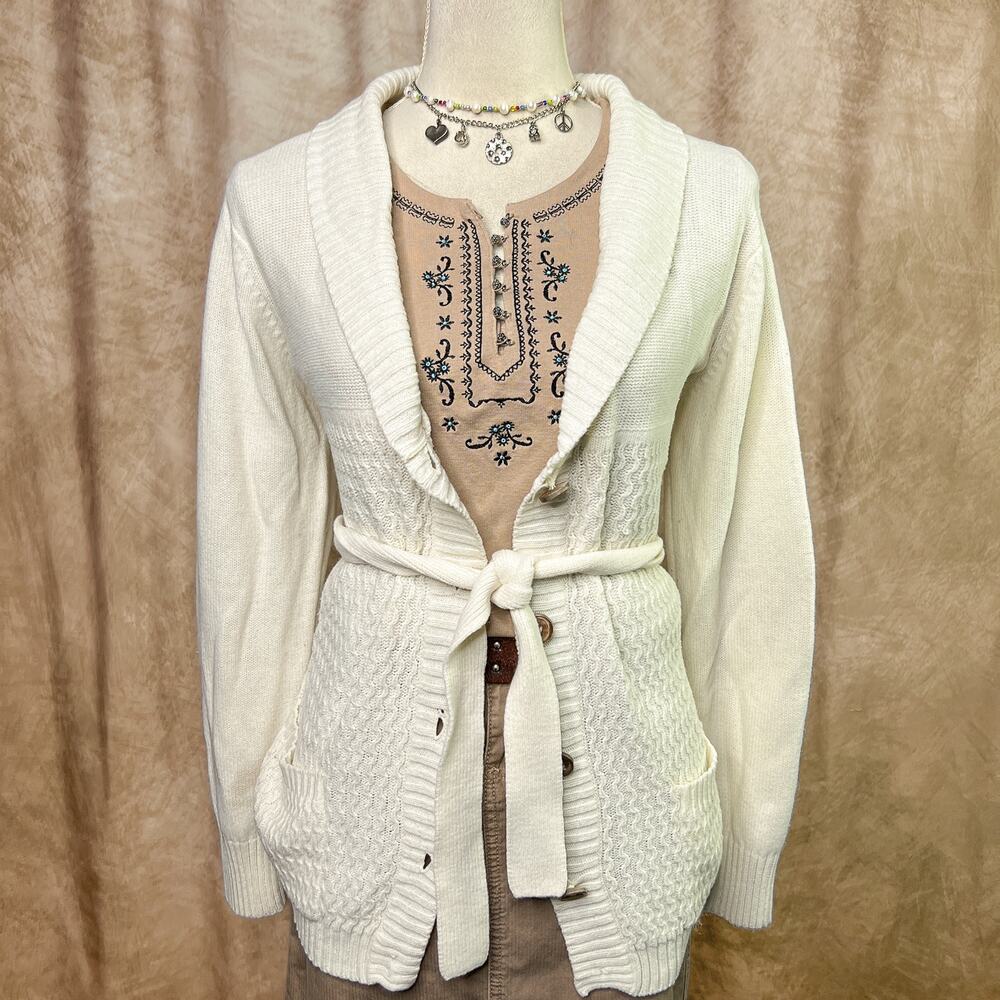 Vintage 60s Cardigan Sweater Knit Cream Textured Button Up Coquette Retro Fall